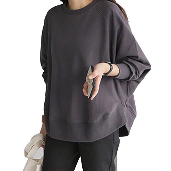 DayaEmmoTQ Women's Sweatshirt, Cotton, Dolman Sleeve, Pullover, Crew Neck, Long Sleeve, Solid Color, Top, Casual, Loose, Cut, Stylish, Large Size, Body Cover, Room Wear, Work, Office, Outings, Spring,