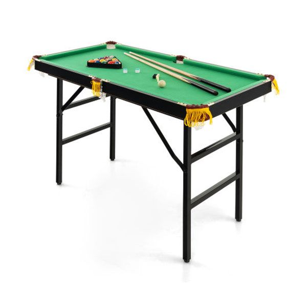 47 Inch Folding Billiard Table with Cues and Brush Chalk -Green