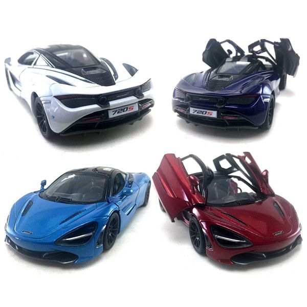 HCK Set of 4 2017 Mc Laren 720S - Pull Back Toy Sports Cars 1:36 Scale (Red/Indigo/White/Blue)