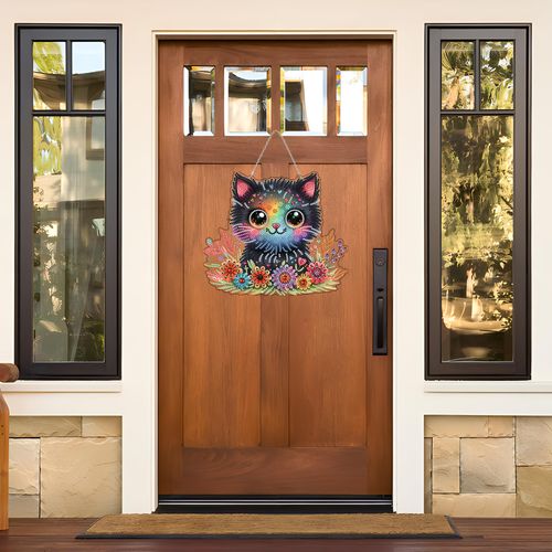 JJFox Diamond Art Hanging Kit for Adult,Special Shaped Rhinestone,DIY Acrylic Diamond Art Painting Window Pendants Home Garden Wall Hanging Kits Hanging Ornament (Cat)