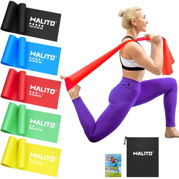 Walito Exercise Bands, 5FT Extra Long Physical Therapy Band, Non-Latex Resistance Bands for Home Exercise, Workout, Strength Training, Yoga, Pilates, Rehab, Gym, Elastic Band for Upper and Lower Body