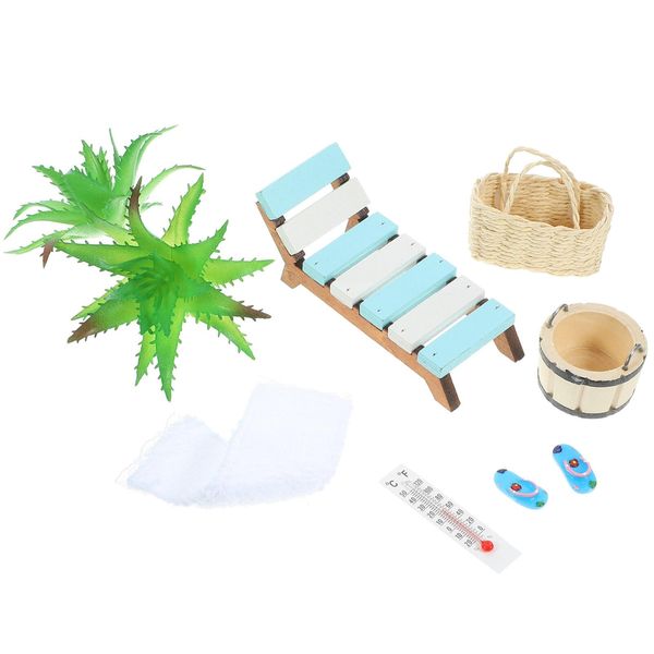 Vaguelly Beach Style Miniature Ornament Kits 1:12 Dollhouse Beach Chair Basket Bucket Seaside Beach Accessories Statues for DIY Fairy Garden Dollhouse Cake Plant Decoration