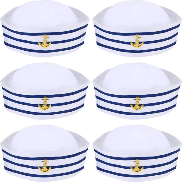 6 Pieces Blue with White Sail Hats Navy Sailor Hat for Costume Accessory, Dressing up Party