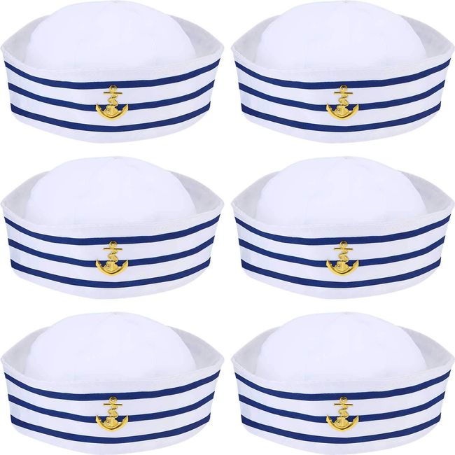 6 Pieces Blue with White Sail Hats Navy Sailor Hat for Costume Accessory, Dressing up Party