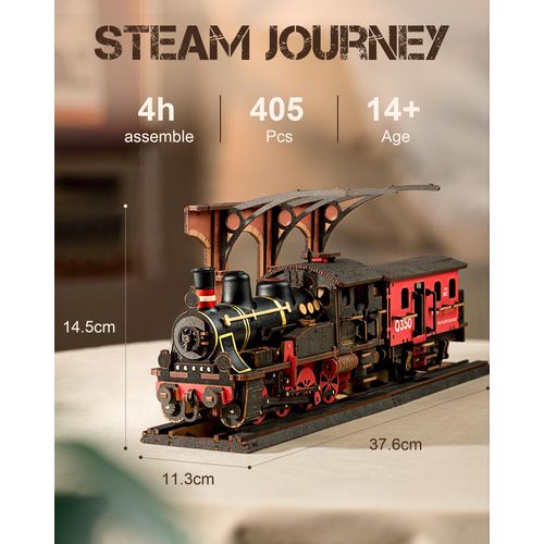 Rolife 3D Wooden Puzzle for Adults, DIY Wood Model Train Sets, Mechanical Vehicle Model Building Kits-Brain Teaser Puzzle Toys with 365 Pcs-Creative Birthday for Kids