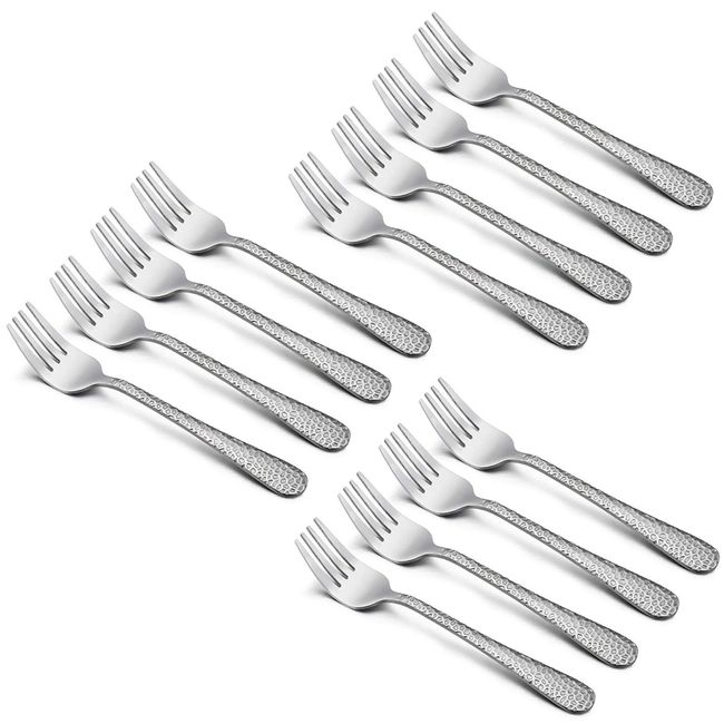 12-Piece Kids Toddler Fork Set, HaWare Stainless Steel Preschooler Utensils Mini Flatware Set, Hammered Pattern(Adult Look) Cutlery, BPA Free and Dishwasher Safe