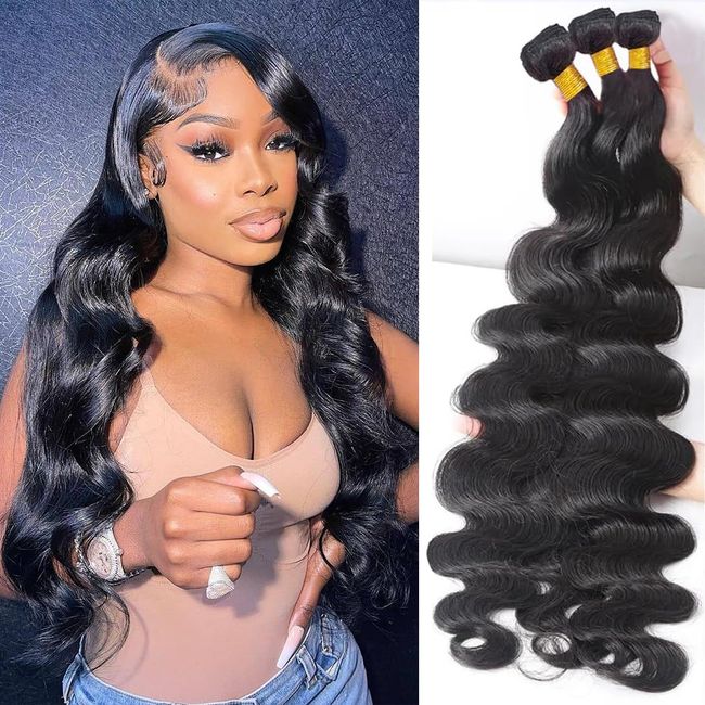 Brazilian Human Hair Body Wave 3 Bundles Human Hair for Black Women 20 22 24 Inch 100% Unprocessed Virgin Hair Weave Body Wave Human Hair Extensions Natural Color