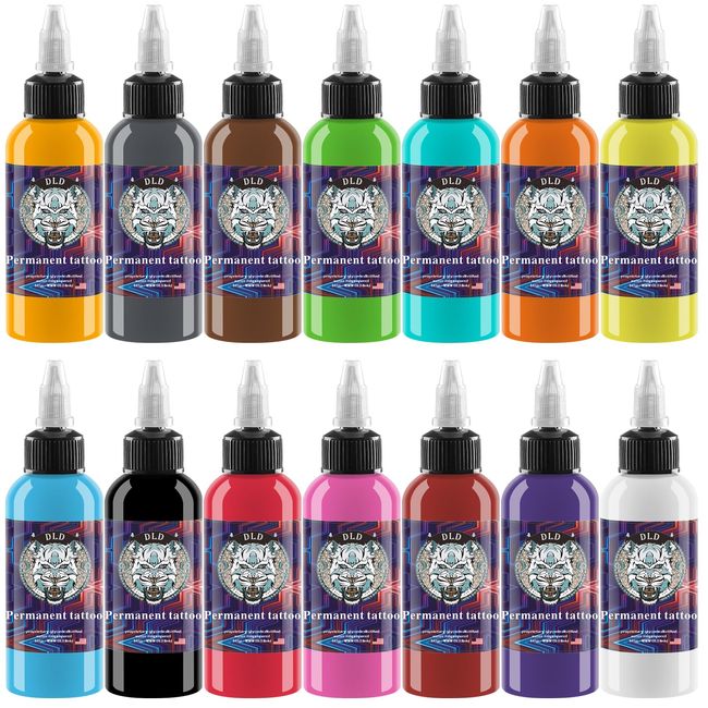 Tattoo Ink Set-14 Basic Colors 1oz/30ml Bottles for Tattooing Supplies-Tattoo Ink Kit with 10pcs Scar Repair Cream for Micro Sculpture, Makeup,Body Painting, and Art-Professional-Grade SNDE.