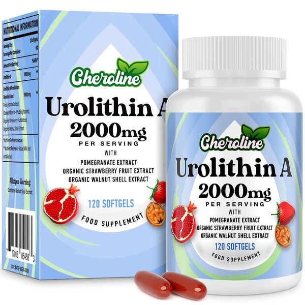 Urolithin A Supplement 2000mg - 120 Softgels 60-Day Supply - Enhanced with Pomegranate, Strawberry, and Walnut Extracts - for Mitochondria, Energy, Antioxidants & Cellular (120 Count (Pack of 1))