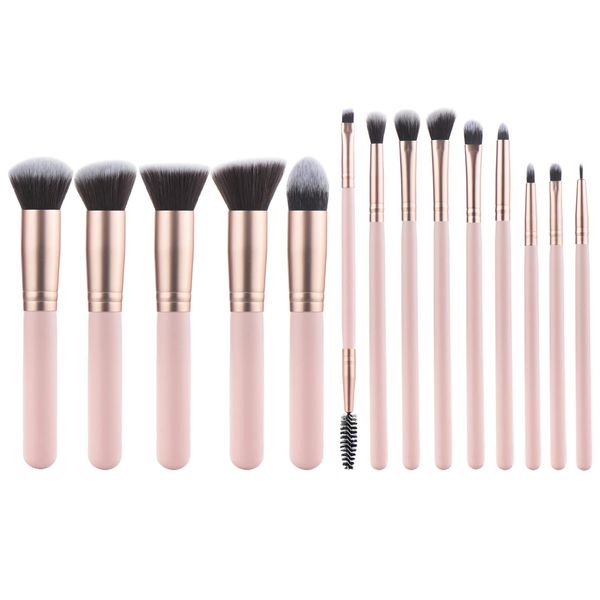 YJ-Anyue Makeup Brushes Pink wooden Makeup Brushes Set Premium Synthetic Foundation Brushes Blending Face Powder Eye Shadow Concealer Make Up Brushes Tool (14PCS Pink)