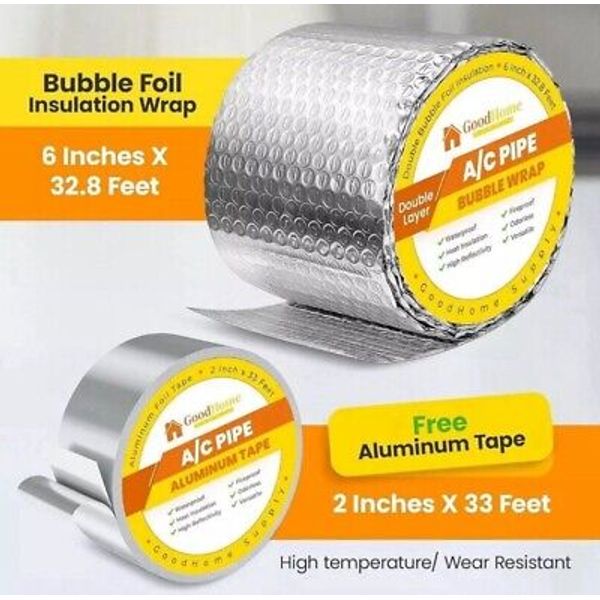 3 Pack Goodhome A/C Pipe Bubble Wrap Kit 6"x32.8feet With Tape.   65ft Total