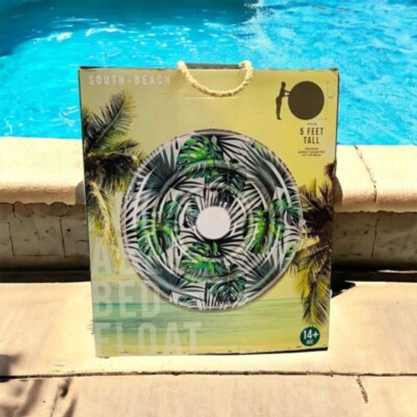 Pool Float Round Green Palm Tree South Beach Inflatable 62 In Diameter 5 Ft New