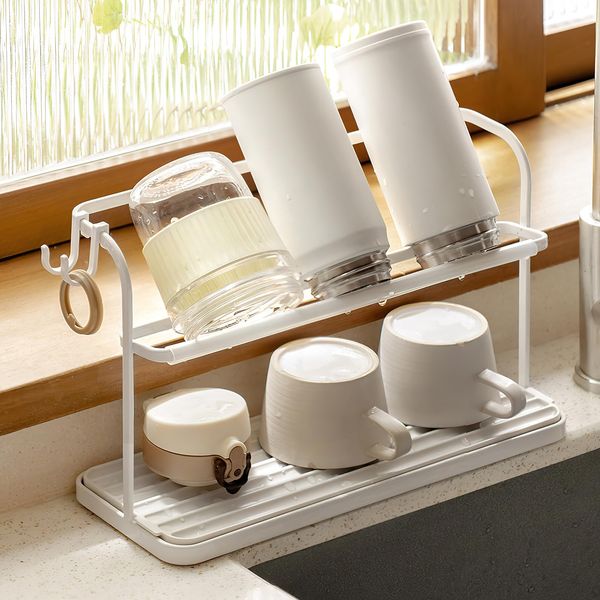 FRETONBA Bottle Water Bottle Stand, Drainer, Cup, Dry, Mildew Resistant, Jug Bottle Stand Tray, Glass Storage Rack, Stable Placement, Anti-Slip Bar, Effective Utilization of Kitchen Gap, Space Saving,