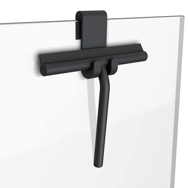Minismus Shower Squeegee With Hook - Squeegee Shower Cleaner Tool - Silicone Shower Squeegee for Shower Doors - Shower Screen Wiper Blade - Bathroom Squeegee for Shower Scraper (Black, 8.25'')