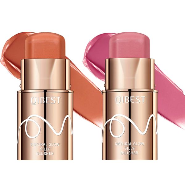 Joyeee 2 PCS Blush Stick, Cream Blusher Stick for Lip Cheek Eye, Waterproof Lightweight Soft Blush Stick, Multi-use Makeup, Moisturize and Blendable Blush for Nature Look, #8