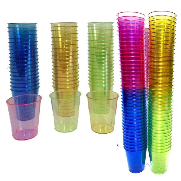 Disposable Plastic Shot Glasses, Colourful Rainbow 30ml - Shot Cups| Shots Vodka Jelly Sample Tasting Desserts, Weddings Birthdays Parties Christmas, Stag, Hen and Drinking Games (80)