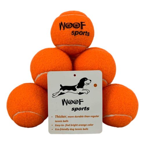 Dog Tennis Balls by Woof Sports - 12 Orange Tennis Balls for Dogs. Easy to Find! Includes Carrying Bag. Medium Size Balls Fits Standard Ball Launchers