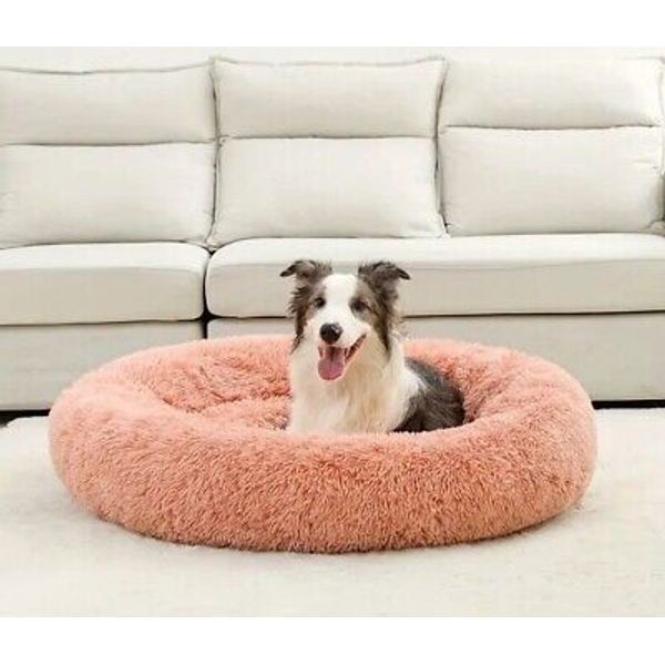 Dog Bed Donut Soft Round Plush Cat Beds For Calming Pet Anti Anxiety Washable