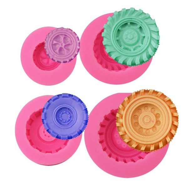 Tire Fondant Moulds- Set of 4 Truck Wheel Shape Silicone Mold for Sugarcraft Cake Decoration, Chocolate, Candy, Polymer Clay, Soap, Jelly etc