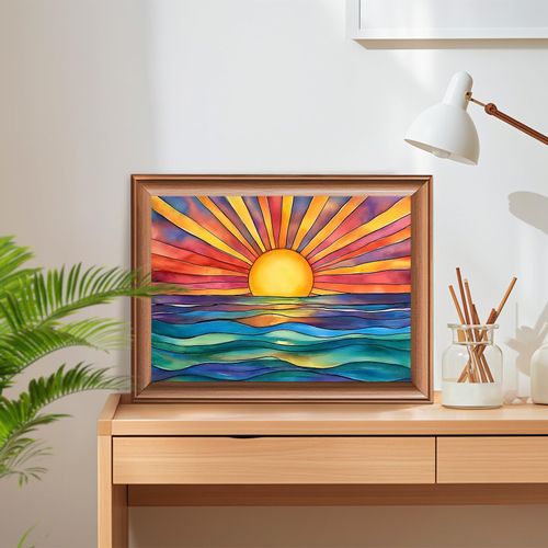 Lxmsja Sunrise Diamond Art Kits for Adults, Sea Diamond Painting Kits for Beginners, 5D DIY Full Drill Gem Art Crafts for Adults, Home Wall Decor 16x12 inch