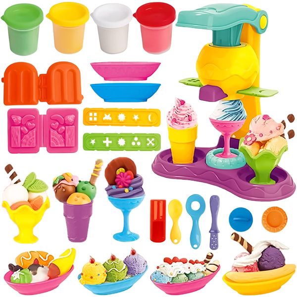 OTONOPI Noodle Clay, Wheat Clay, Nendoro Toy, Clay Set, Ice Cream, Ice Cream Shop, 4 Colors, Pretend Play, Children's Toy, Toy, Non-Toxic, Safe, Gift, Christmas, Ages 6 and Up