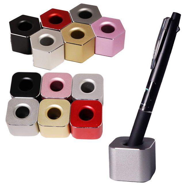 Pen Stand, Single Stand, Tabletop, Pen Stand, Aluminum Alloy, Office, Reception, Stylish Stationery (Silver, Square)