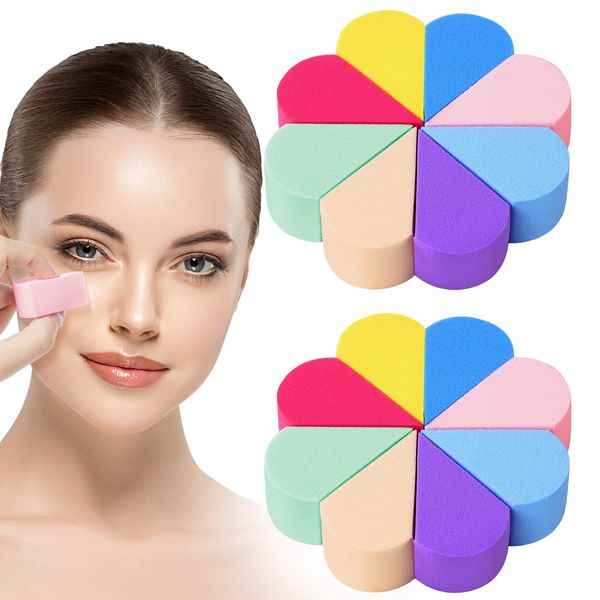 AUAUY Makeup Sponge Face Paint Sponges, 16 Pcs Petal Shaped Applicator Wedges, Reusable Non-Latex Cosmetic Puff, Soft Cosmetic Wedges Sponge Beauty Blenders for Foundation Liquid Cream Concealer