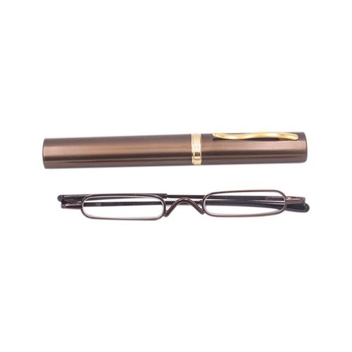KoKoBin Mini Slim Reading Glasses Spring Hinge Metal Reading Aid Unisex with Case (Brown, +1.0)