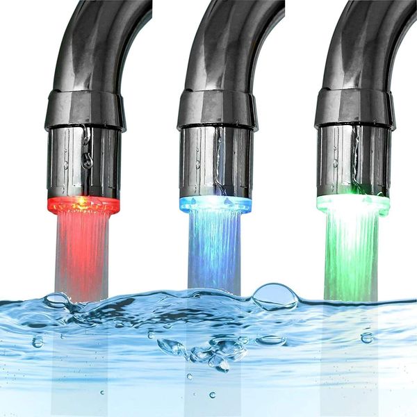 TEBOCR Led Faucet Lights Temperature Sensor 3 Color Changing Faucet Lights Glow Shower Stream Water Faucet Tap for Kitchen Bathro​om 3 PCS