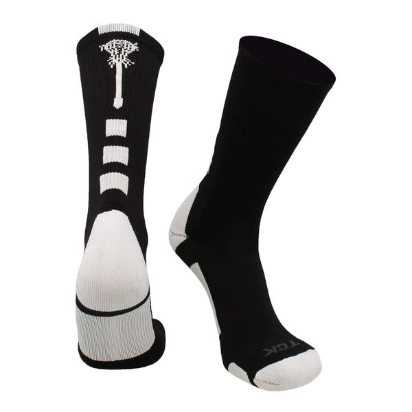 TCK Midline Lacrosse Logo Crew Socks (Black/White, Large)