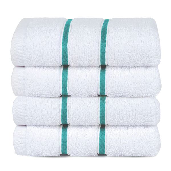 Dorlion Towels 4 Packed White Washcloth Set, 100% Turkish Cotton Washcloths Washrags, Small Hand Face Towels for Bathroom and Kitchen, Turquoise Blue