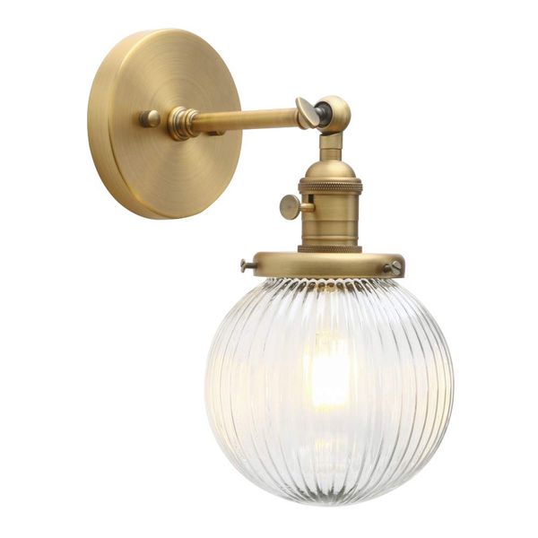 Yosoan Industrial Ribbed Globe Glass wall light fittings, Switched wall sconces lighting for kitchen island Living Room Bedroom (Antique)