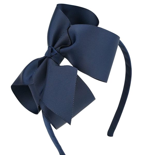 MEEDEE Navy Headband with Bow Fashion Solid Grosgrain Ribbon Hair Bows Big Bow Headbands for Girls Toddler Teens Kids Holiday Dress Decoration Makeup Cosplay Party Headwear Handmade