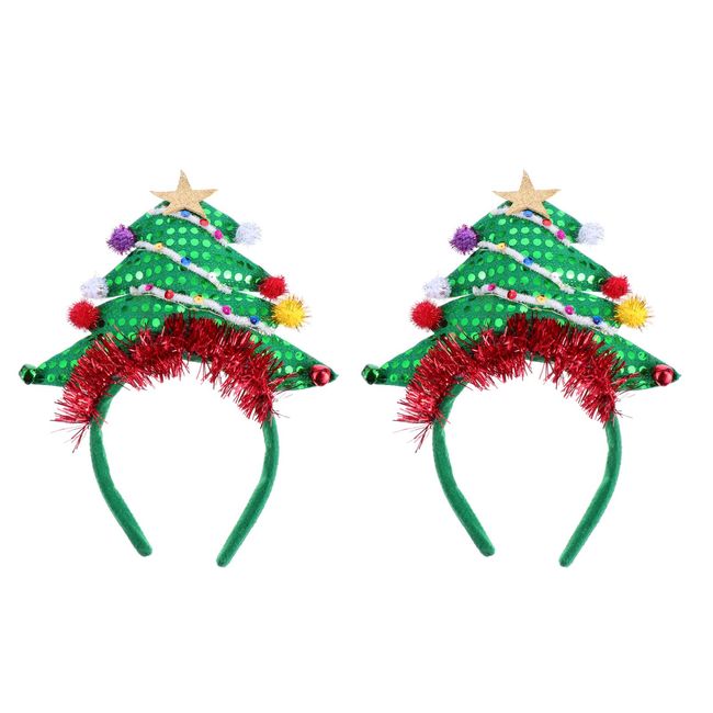 FRCOLOR Christmas Tree Headband,Light Up Headband Santa Claus Headband Star Headband Boppers Christmas Hair Hoop for Kids,Girls,Women,2pcs