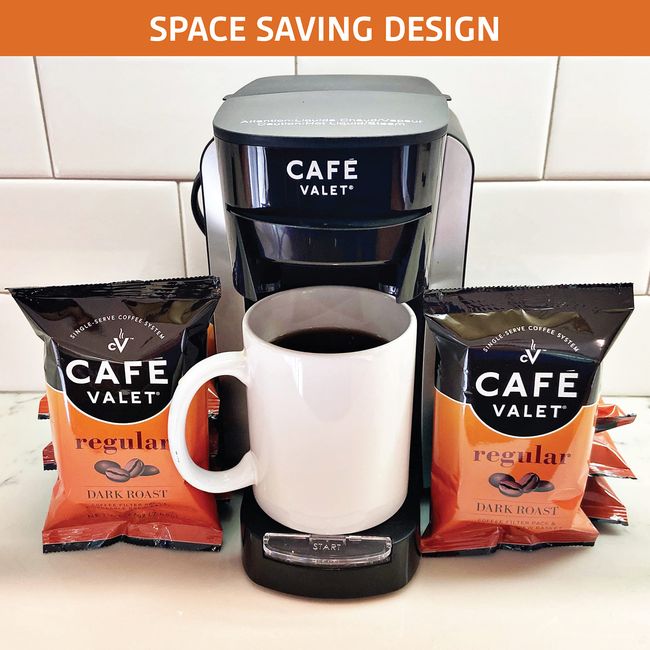 Café Valet Single Serve Coffee Maker, Brews 10 Ounces of Coffee or Hot  Water, Compatible Coffee Packs