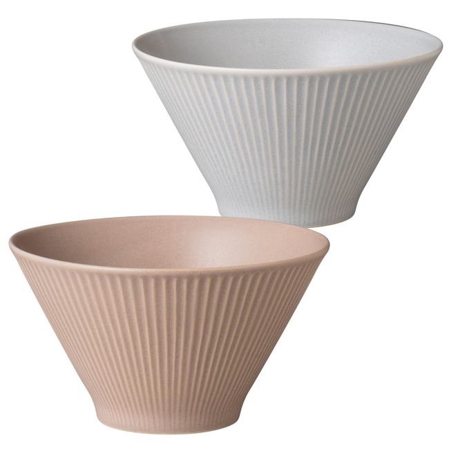 OGURA Vessel Ramen Bowl, Ramen Bowl, Lightweight, 6.7 inches (17 cm), Microwave, Dishwasher Safe, Mino Ware, Made in Japan, Set of 2, Gray + Salmon Pink