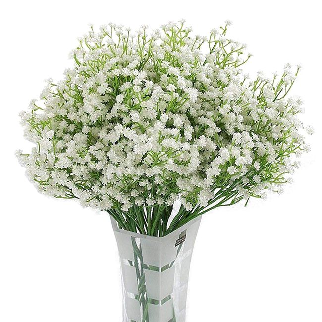 Homcomodar 12 Pack Artificial Flowers Babies Breath Flowers Fake Gypsophila Plants Bouquets For Wedding Home DIY Decoration (White)