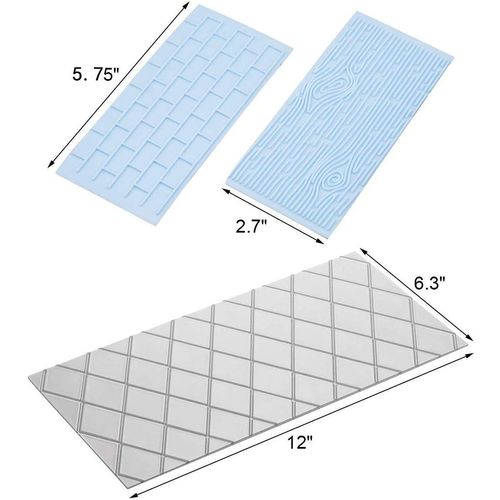 10 Set Fondant Impression Mat Mold Lace Embossing Mat Tree Bark/Brick Wall/Flower/Stone Wall Fondant Impression Mats Texture Design for Chocolate Cupcake Border Decoration