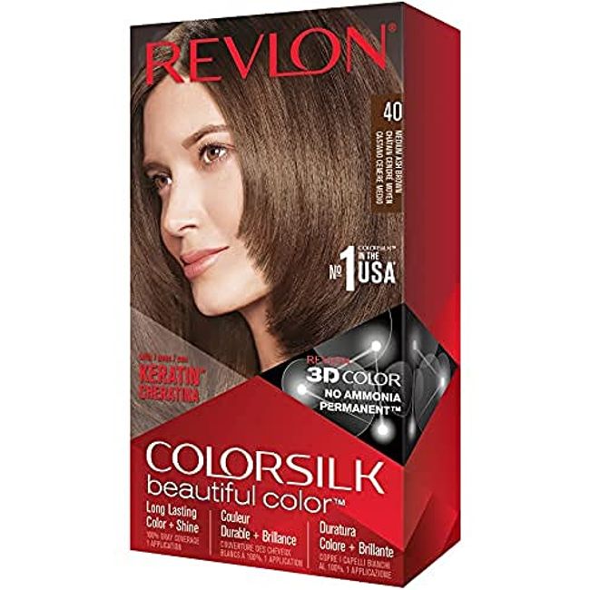Revlon Colorsilk Beautiful Color, Permanent Hair Dye with Keratin, 100%  Gray Coverage, Ammonia Free, 49 Auburn Brown 