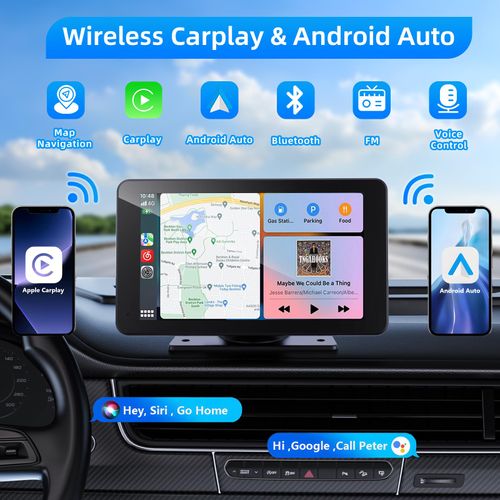VUKARUAL Wireless Apple Carplay and Android Auto Screen for Car, 7" HD Portable Touch Screen Car Stereo with Bluetooth, Backup Camera, Navigation, Mirror Link for All Vehicles