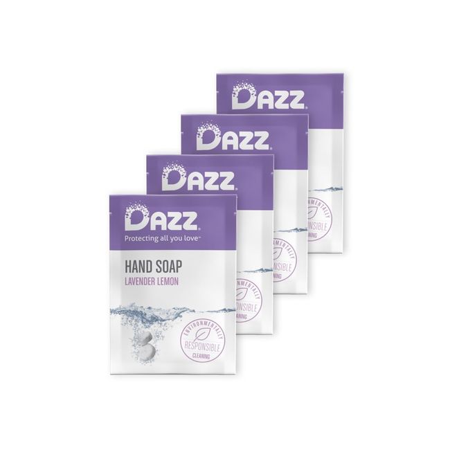 Dazz Foaming Hand Soap Refill Pack (4 Refill Tablet Packets) Hand Soap Refill, Naturally Safe & Non Toxic, Rich Lather Hand Wash, Lavender Lemon Scent (Foaming Pump Dispenser Required)