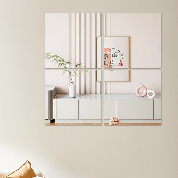 Hode Kleine Klebespiegel für Die Wand Tür Badezimmer Schrank Bad, Klebe Spiegelfolie Wandspiegel Acryl Spiegel Fliesen Wand Selbstklebend, Aufkleber Spiegel zum Aufkleben Kleben 20x20cm 4 Stücks