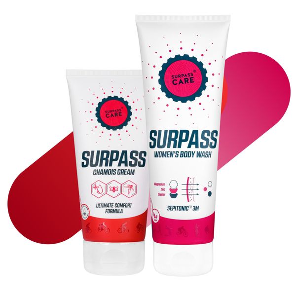 SURPASS Women's Cycling Bundle | Natural Anti-Chafing Chamois Cream & Magnesium Enriched Women's Shower Gel | Saddle Sores Prevention | Refreshing Energy Boost After Intense Workout (170ml+250ml)