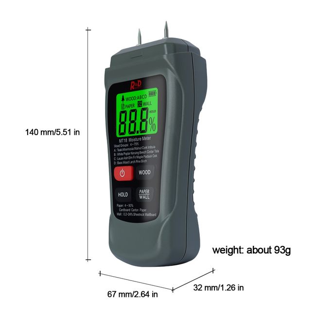 0-99.9% MT-10 EMT01 Wood Moisture Meter Wood Humidity Tester Hygrometer  Timber Damp Detector Tree Density Digital tester Grey - AliExpress