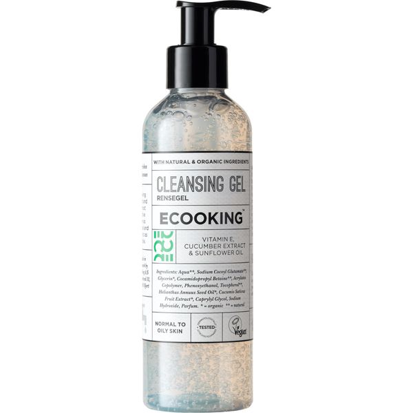 Ecooking Face Cleansing Gel with Jasmine, Grapefruit & Orange Blossom Scent 200ml | Normal & Oily Skin Cleanser | Blemish Control & Makeup Remover | Organic Sunflower Oil, Vitamin E & Cucumber Extract