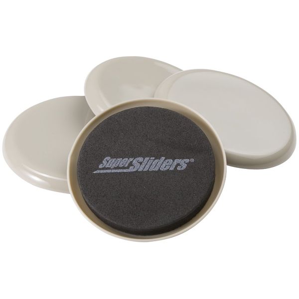 Super Sliders 3 1/2" Round Reusable Furniture Sliders for Carpet - Effortless Moving and Surface Protection, Beige (4 Pack)