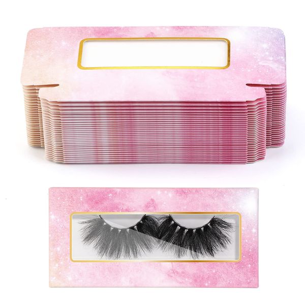 MAGEFY 30 Pieces Eyelashes Packaging Box, Empty Eyelash Boxes Lash Box Packaging Glitter Paper Eyelash Storage Box Soft Paper Lash Case (Pink)