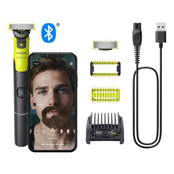 The authentic Philips OneBlade 360 Connected Face + Body, Electric Beard Trimmer, Shaver and Body Groomer with 360 Blade tech, 1x360 Blade for face, 5in1 Adjustable Comb,1x Body Kit, (Model QP4631/30)