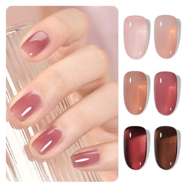 GAOY Gel Nail Set of 6 Colors Sheer Color Gel Polish Kit Set Self Nail Salon Grade Sheer Rose Garden