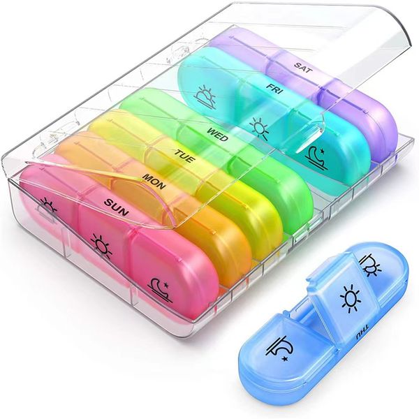 Rainbow portable pill storage box for each day of the week